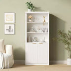 Wooden Bookcase with Doors, with Large Storage Cabinet, 5-Shelf Bookcases with Adjustable top Shelve for Home Office, Living Room
