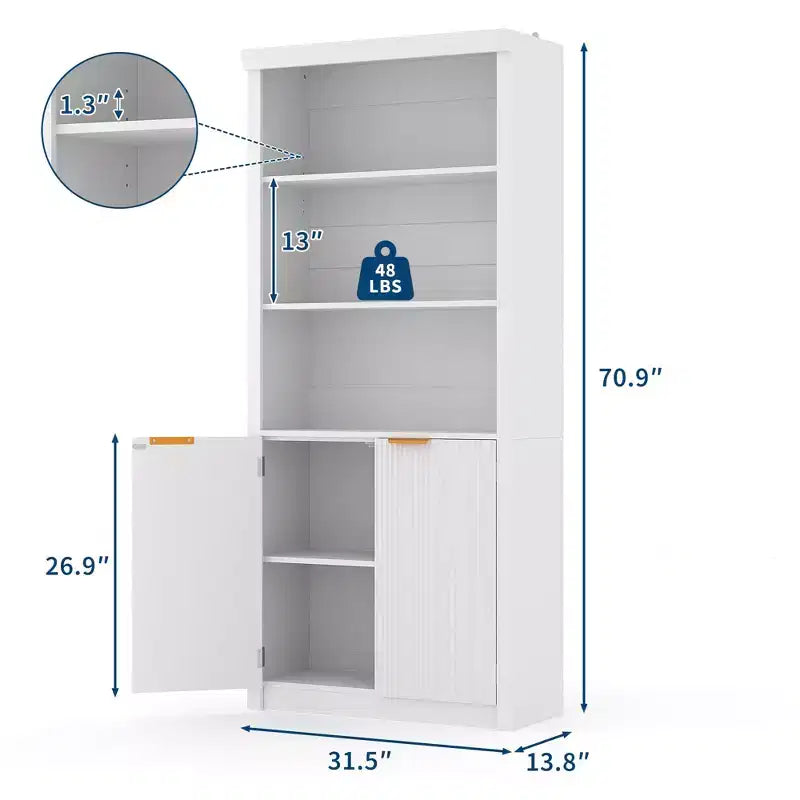 Wooden Bookcase with Doors, with Large Storage Cabinet, 5-Shelf Bookcases with Adjustable top Shelve for Home Office, Living Room