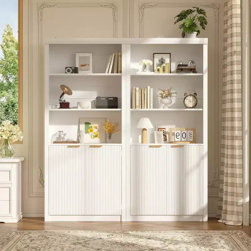 Wooden Bookcase with Doors, with Large Storage Cabinet, 5-Shelf Bookcases with Adjustable top Shelve for Home Office, Living Room