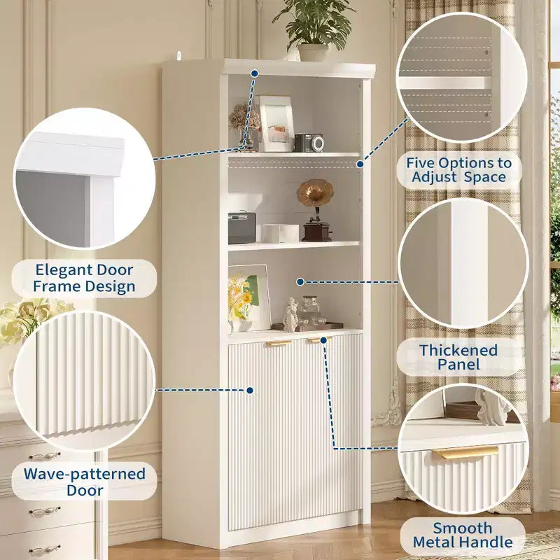 Wooden Bookcase with Doors, with Large Storage Cabinet, 5-Shelf Bookcases with Adjustable top Shelve for Home Office, Living Room