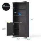 Wooden Bookcase with Doors, with Large Storage Cabinet, 5-Shelf Bookcases with Adjustable top Shelve for Home Office, Living Room