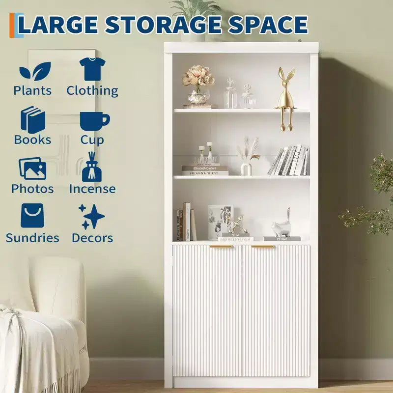 Wooden Bookcase with Doors, with Large Storage Cabinet, 5-Shelf Bookcases with Adjustable top Shelve for Home Office, Living Room