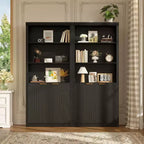 Wooden Bookcase with Doors, with Large Storage Cabinet, 5-Shelf Bookcases with Adjustable top Shelve for Home Office, Living Room