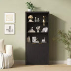 Wooden Bookcase with Doors, with Large Storage Cabinet, 5-Shelf Bookcases with Adjustable top Shelve for Home Office, Living Room