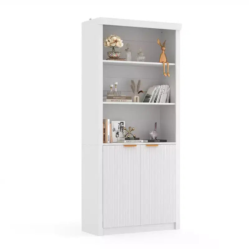Wooden Bookcase with Doors, with Large Storage Cabinet, 5-Shelf Bookcases with Adjustable top Shelve for Home Office, Living Room