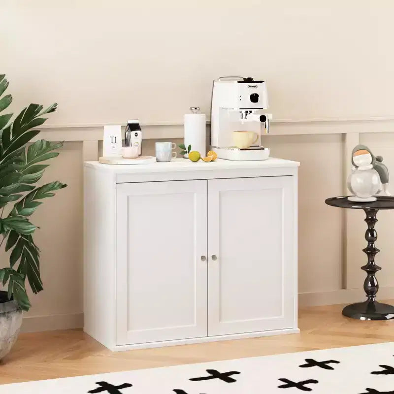 Kitchen Storage Cabinet with Double Doors, Adjustable Shelves, Modern White Sideboard Buffet for Dining Room or Living Room, Anti-Tip Kit