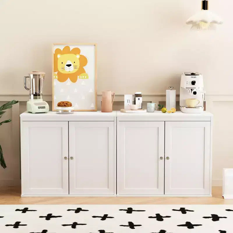 Kitchen Storage Cabinet with Double Doors, Adjustable Shelves, Modern White Sideboard Buffet for Dining Room or Living Room, Anti-Tip Kit