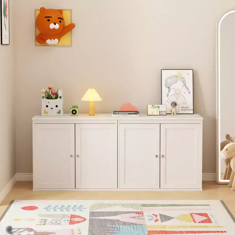 Kitchen Storage Cabinet with Double Doors, Adjustable Shelves, Modern White Sideboard Buffet for Dining Room or Living Room, Anti-Tip Kit