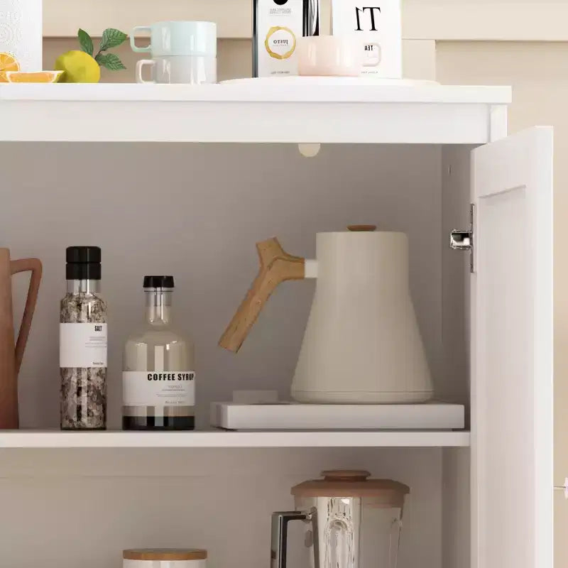 Kitchen Storage Cabinet with Double Doors, Adjustable Shelves, Modern White Sideboard Buffet for Dining Room or Living Room, Anti-Tip Kit