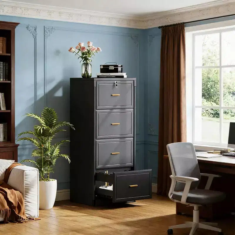 File Cabinet, Vertical Filing Cabinet with 4 Storage Drawers