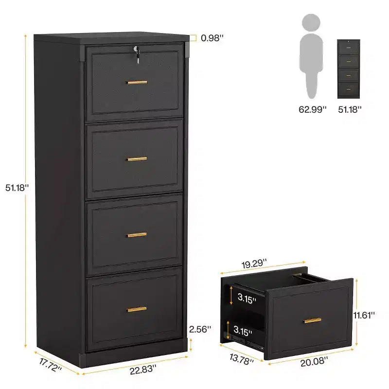 File Cabinet, Vertical Filing Cabinet with 4 Storage Drawers