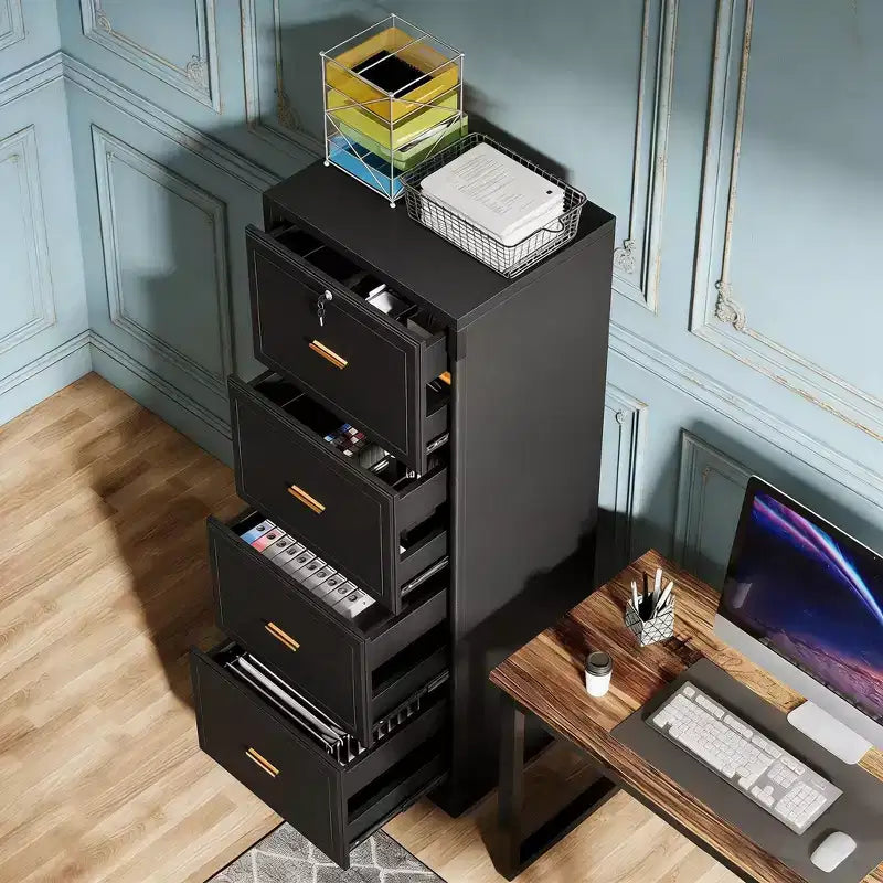 File Cabinet, Vertical Filing Cabinet with 4 Storage Drawers