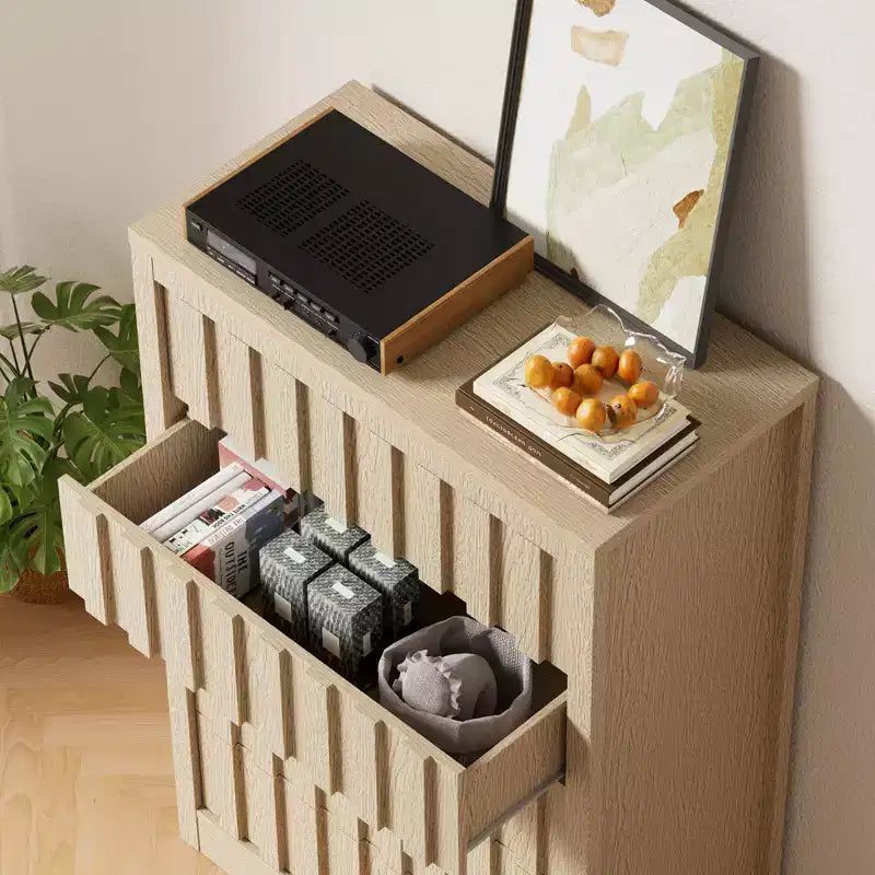 Modern Fluted Wood Dresser with Drawers, Handleless Wooden Chest for Bedroom, Clothes Closet Organizer with Deep Storage for Hallway, Living Room