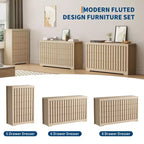 Modern Fluted Wood Dresser with Drawers, Handleless Wooden Chest for Bedroom, Clothes Closet Organizer with Deep Storage for Hallway, Living Room