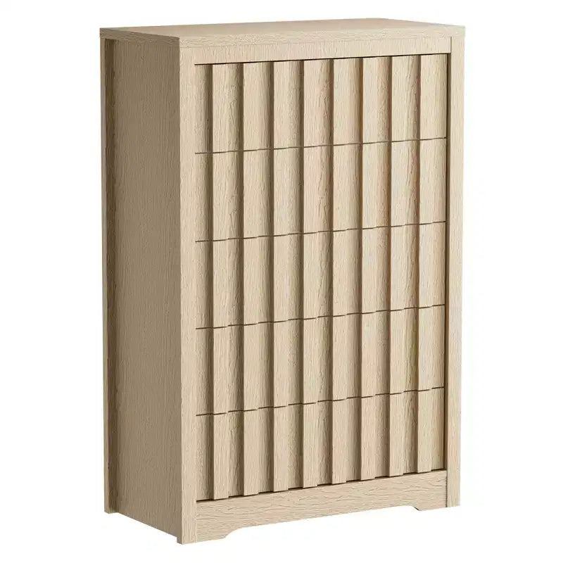 Modern Fluted Wood Dresser with Drawers, Handleless Wooden Chest for Bedroom, Clothes Closet Organizer with Deep Storage for Hallway, Living Room