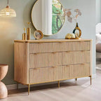 BALHAM TRADE-54 Wide Fluted 7 Drawers Modern Dresser TV Stand Gold Accents Wood Storage Organizer