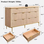 54 Wide Fluted 7 Drawers Modern Dresser TV Stand Gold Accents Wood Storage Organizer