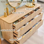 54 Wide Fluted 7 Drawers Modern Dresser TV Stand Gold Accents Wood Storage Organizer