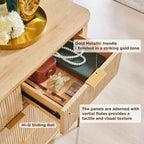 54 Wide Fluted 7 Drawers Modern Dresser TV Stand Gold Accents Wood Storage Organizer