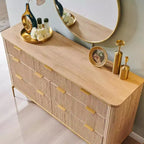 54 Wide Fluted 7 Drawers Modern Dresser TV Stand Gold Accents Wood Storage Organizer
