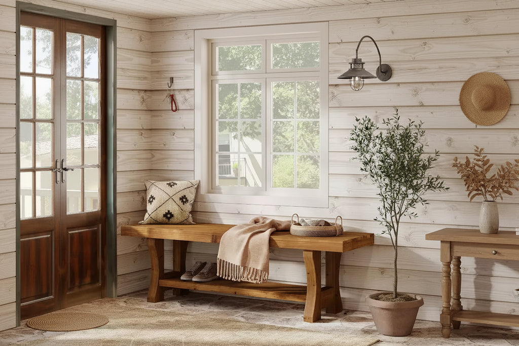 Lantine Solid Wood Entryway Bench, 55 End of Bed Bench, Long Indoor Dining Seat for Hallway, Bedroom, Living Room, Dining Room, Brown