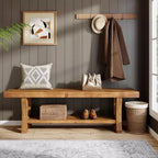 Solid Wood Entryway Bench, 55 End of Bed Bench, Long Indoor Dining Seat for Hallway, Bedroom, Living Room, Dining Room, Brown