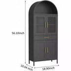 73 Tall Black Metal Arched Cabinet, Modern 5-Tier Bookshelf with Adjustable Shelves, Versatile Storage for Kitchen Pantry or Display