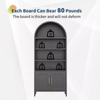 73 Tall Black Metal Arched Cabinet, Modern 5-Tier Bookshelf with Adjustable Shelves, Versatile Storage for Kitchen Pantry or Display