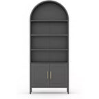 73 Tall Black Metal Arched Cabinet, Modern 5-Tier Bookshelf with Adjustable Shelves, Versatile Storage for Kitchen Pantry or Display