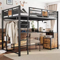 Bellemave Full Loft Bed with Desk and Storage Non-woven Fabric Drawers, Metal Loft Bed Frame with Ladders, No Spring Box Needed,Black
