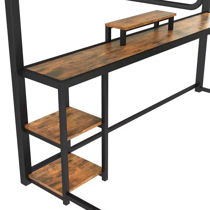 Full Loft Bed with Desk and Storage Non-woven Fabric Drawers, Metal Loft Bed Frame with Ladders, No Spring Box Needed, Black