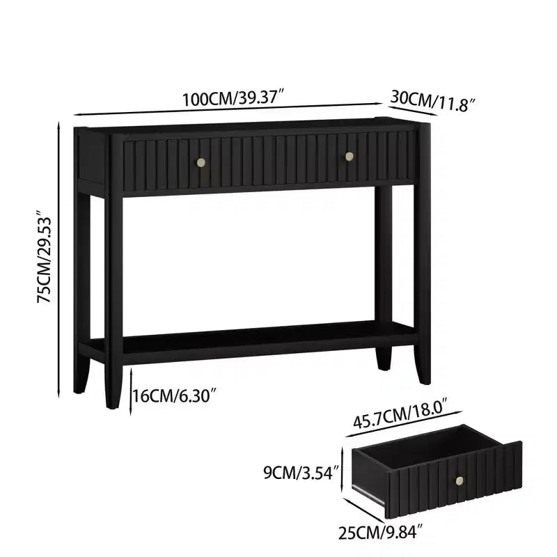 Console Table with Drawers, Narrow Wood Accent Sofa Table Entryway Table with Storage Shelf for Entryway, Front Hall, Hallway, Living Room, Black