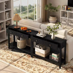 Console Table with Drawers, Narrow Wood Accent Sofa Table Entryway Table with Storage Shelf for Entryway, Front Hall, Hallway, Living Room, Black