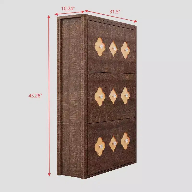 3-Drawer Flip Shoe Cabinet with Floral Pattern - Slim Freestanding Organizer for Entryway Hallway