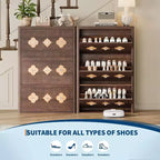 3-Drawer Flip Shoe Cabinet with Floral Pattern - Slim Freestanding Organizer for Entryway Hallway