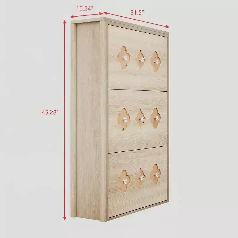 3-Drawer Flip Shoe Cabinet with Floral Pattern - Slim Freestanding Organizer for Entryway Hallway