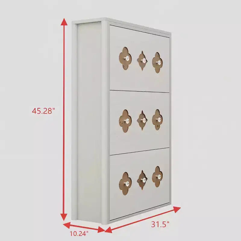 3-Drawer Flip Shoe Cabinet with Floral Pattern - Slim Freestanding Organizer for Entryway Hallway