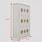 3-Drawer Flip Shoe Cabinet with Floral Pattern - Slim Freestanding Organizer for Entryway Hallway