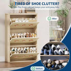 3-Drawer Flip Shoe Cabinet with Floral Pattern - Slim Freestanding Organizer for Entryway Hallway