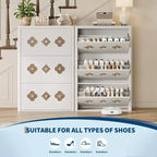 3-Drawer Flip Shoe Cabinet with Floral Pattern - Slim Freestanding Organizer for Entryway Hallway