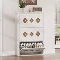 3-Drawer Flip Shoe Cabinet with Floral Pattern - Slim Freestanding Organizer for Entryway Hallway