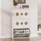 3-Drawer Flip Shoe Cabinet with Floral Pattern - Slim Freestanding Organizer for Entryway Hallway