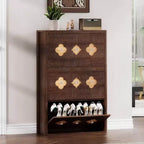 3-Drawer Flip Shoe Cabinet with Floral Pattern - Slim Freestanding Organizer for Entryway Hallway