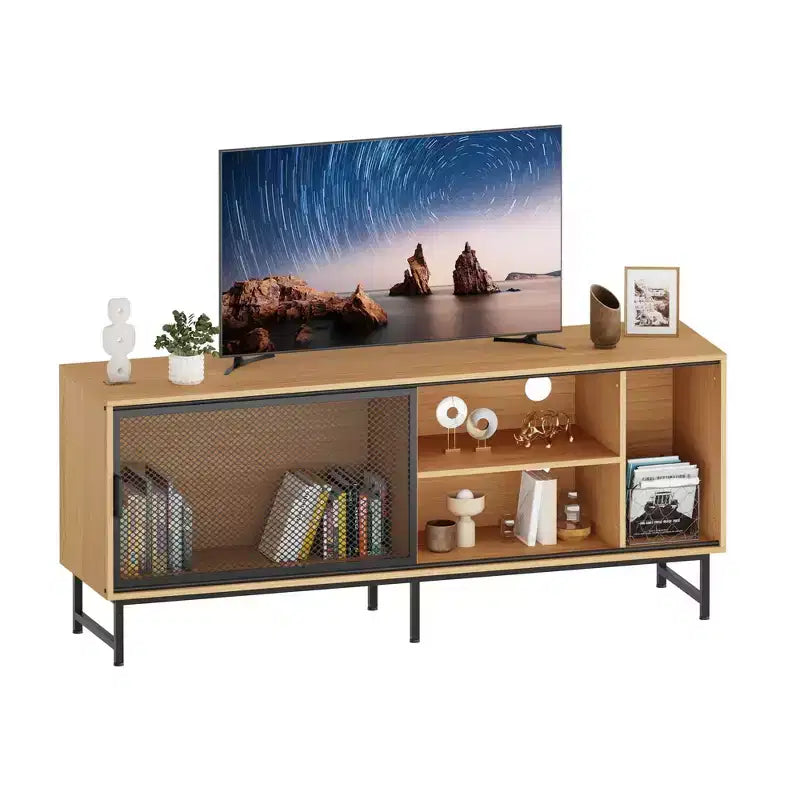 63 Modern Industrial TV Stand for 70-Inch TVs - Entertainment Center with Metal Sliding Doors for Living Room & Bedroom