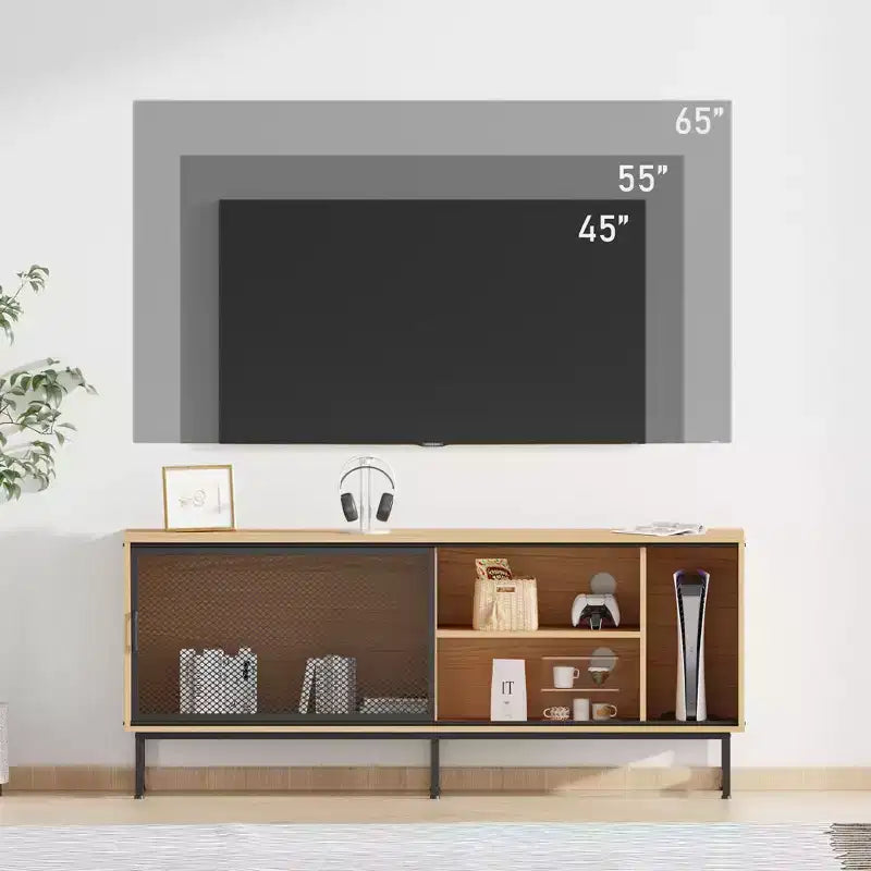 63 Modern Industrial TV Stand for 70-Inch TVs - Entertainment Center with Metal Sliding Doors for Living Room & Bedroom