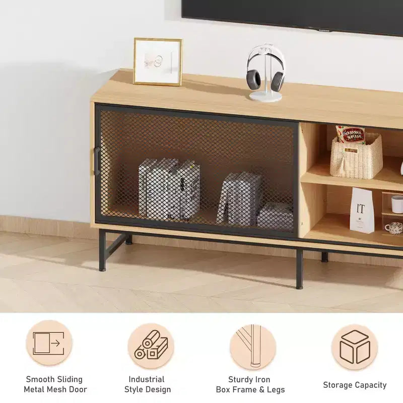 63 Modern Industrial TV Stand for 70-Inch TVs - Entertainment Center with Metal Sliding Doors for Living Room & Bedroom