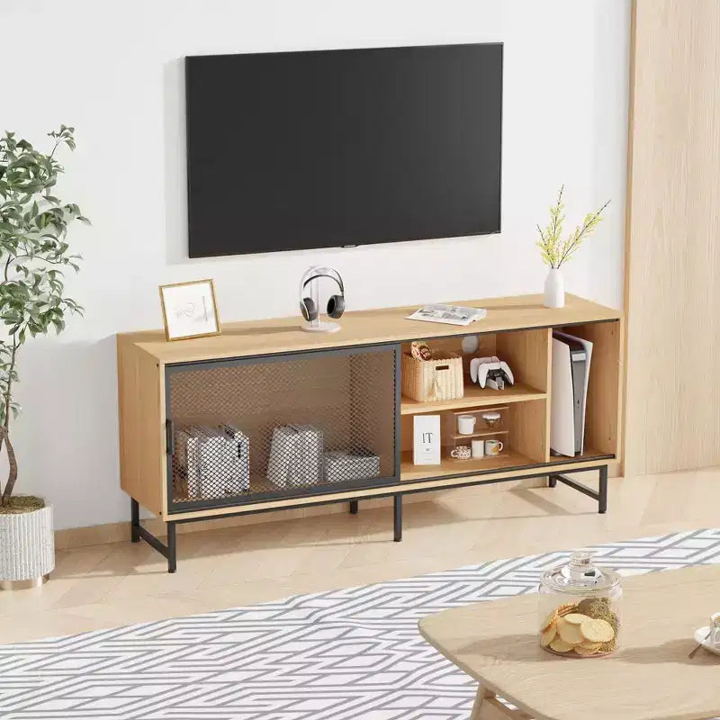 63 Modern Industrial TV Stand for 70-Inch TVs - Entertainment Center with Metal Sliding Doors for Living Room & Bedroom