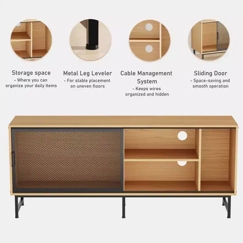 63 Modern Industrial TV Stand for 70-Inch TVs - Entertainment Center with Metal Sliding Doors for Living Room & Bedroom
