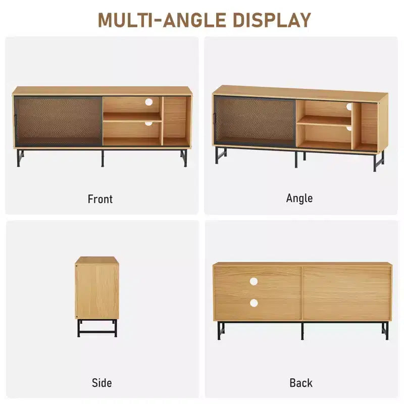 63 Modern Industrial TV Stand for 70-Inch TVs - Entertainment Center with Metal Sliding Doors for Living Room & Bedroom