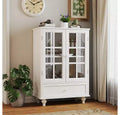 Minimalist White Buffet Cabinet with Double Glass Doors and Drawer, Modern Wooden Storage Sideboard Cupboard